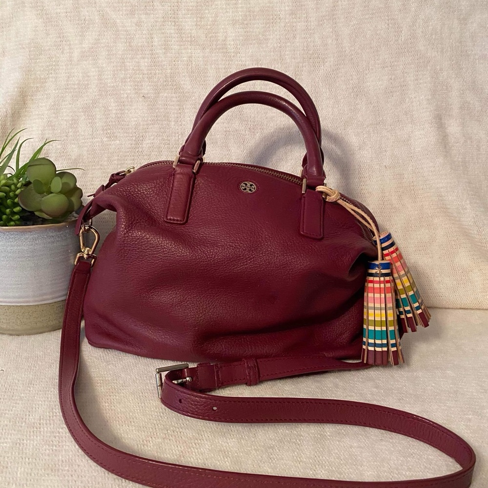 Tory Burch Burgundy Crossbody Bag with Multicolor Tassel